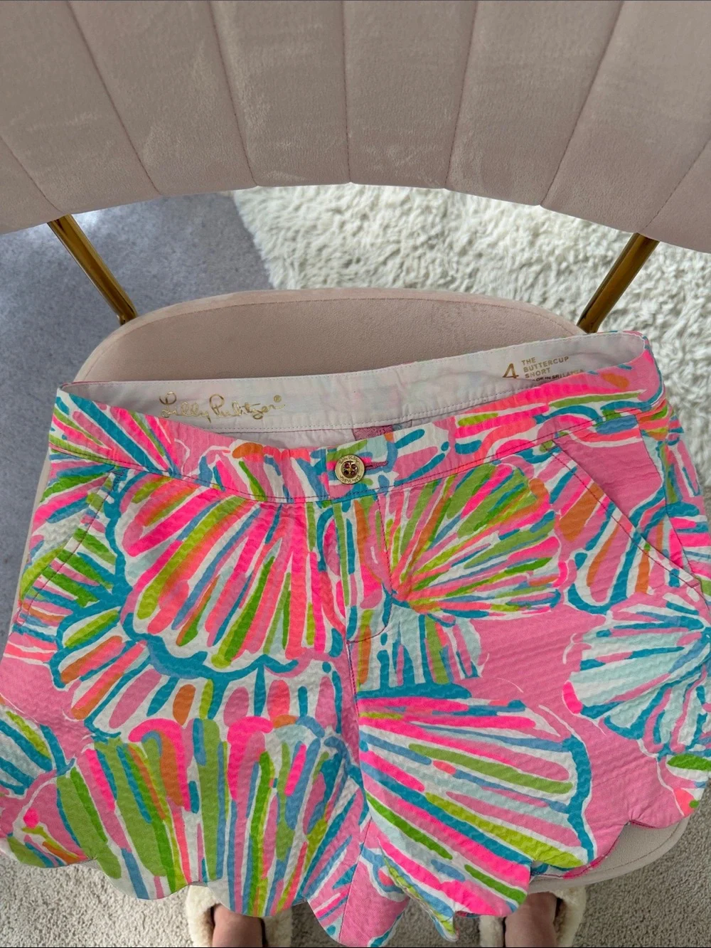 Lilly Pulitzer Pink Multicolor Scallop-Hem Shorts